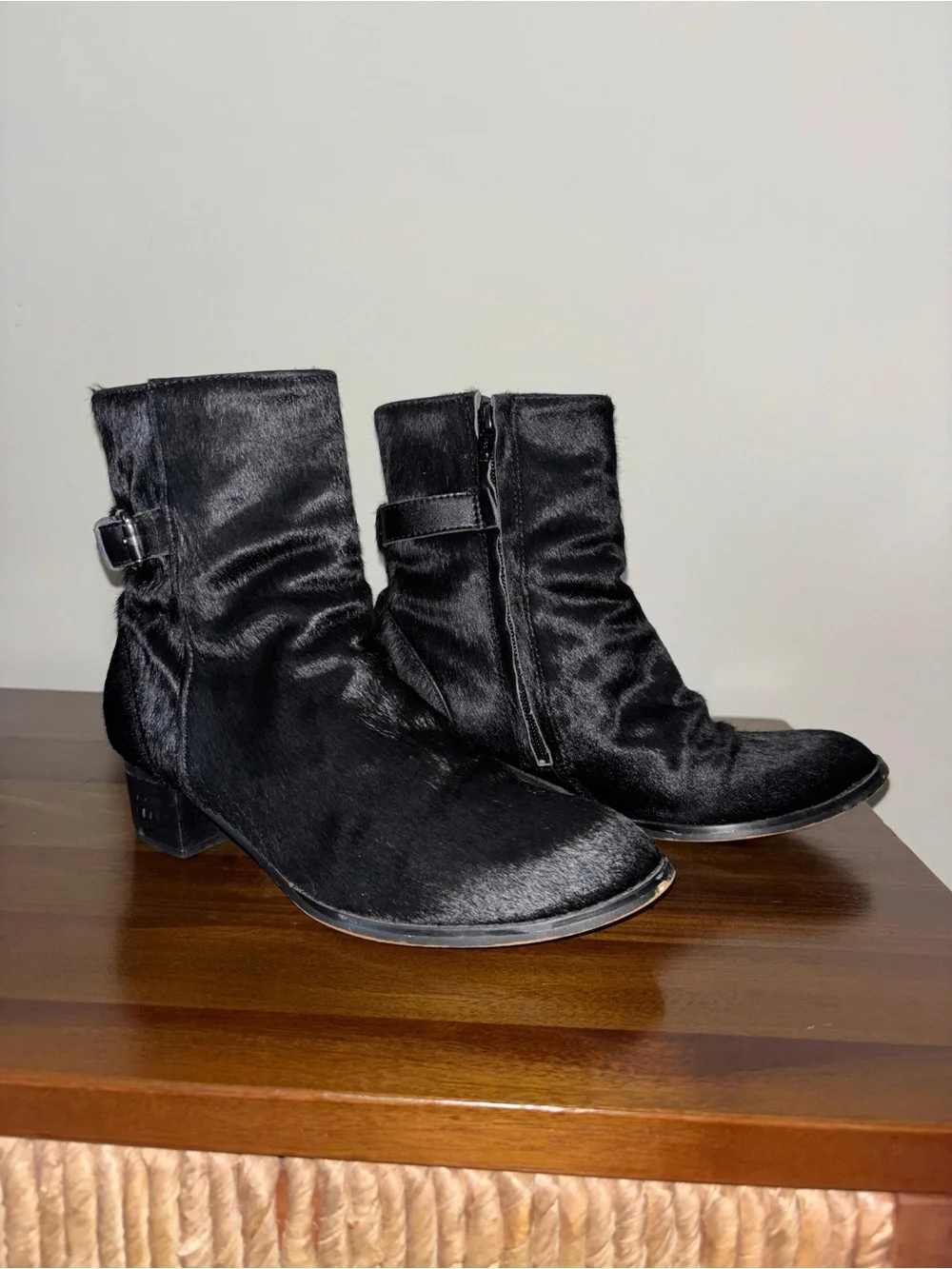 Alexander Wang Black Haircalf Ankle Boots with Side Zip